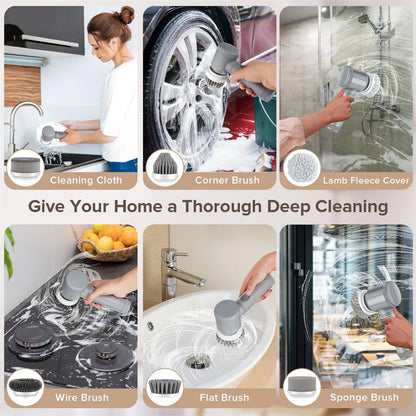 Popular Pick！  Electric Cleaning Brush * 1 Brush Head * 6 Usb Cable * 1 Scrubber Cleaning Brush Cordless Power Scrubber with 6 Replaceable Brush Heads Handheld Power Shower Scrubber for Bathtub