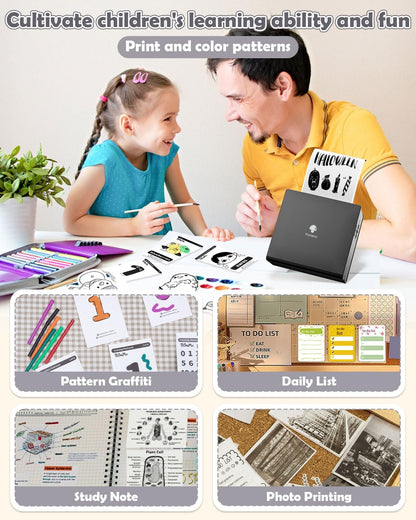 Mini Sticker Printer M02 Portable Inkless Sticker Printer, Compatible with Ios & Android, Print Pod for Phone, for Fun Christmas, Study Note, Memos, DIY Journal, Gift, for Kids Students, Black