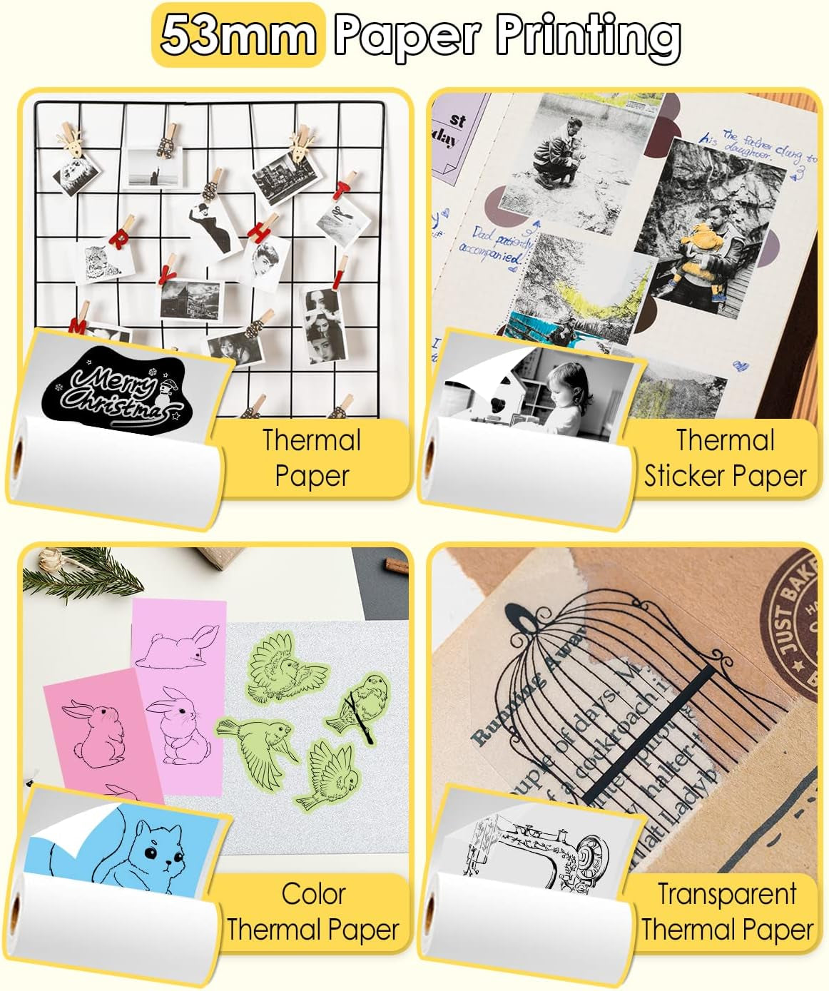 Mini Sticker Printer M02 Portable Inkless Sticker Printer, Compatible with Ios & Android, Print Pod for Phone, for Fun Christmas, Study Note, Memos, DIY Journal, Gift, for Kids Students, Black