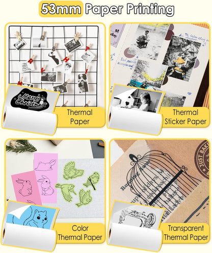 Mini Sticker Printer M02 Portable Inkless Sticker Printer, Compatible with Ios & Android, Print Pod for Phone, for Fun Christmas, Study Note, Memos, DIY Journal, Gift, for Kids Students, Black