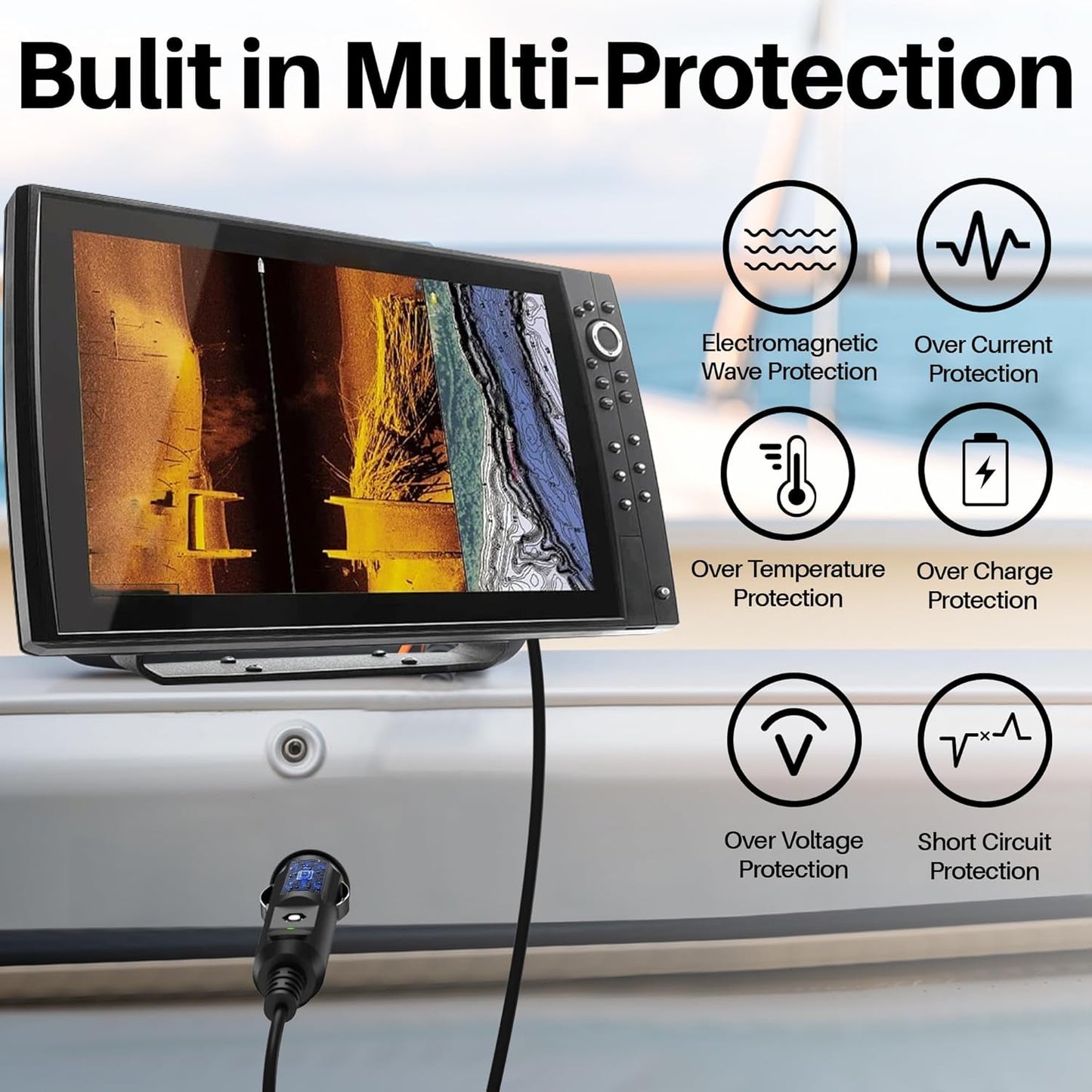 12V Power Cord for Humminbird Fish Finder Charger Fits for Humminbird for Helix 7/5/8/9/10/12/15, for All ICE for Helix, All ICE Flasher Models 720105-1 Fishfinders AC Adapter