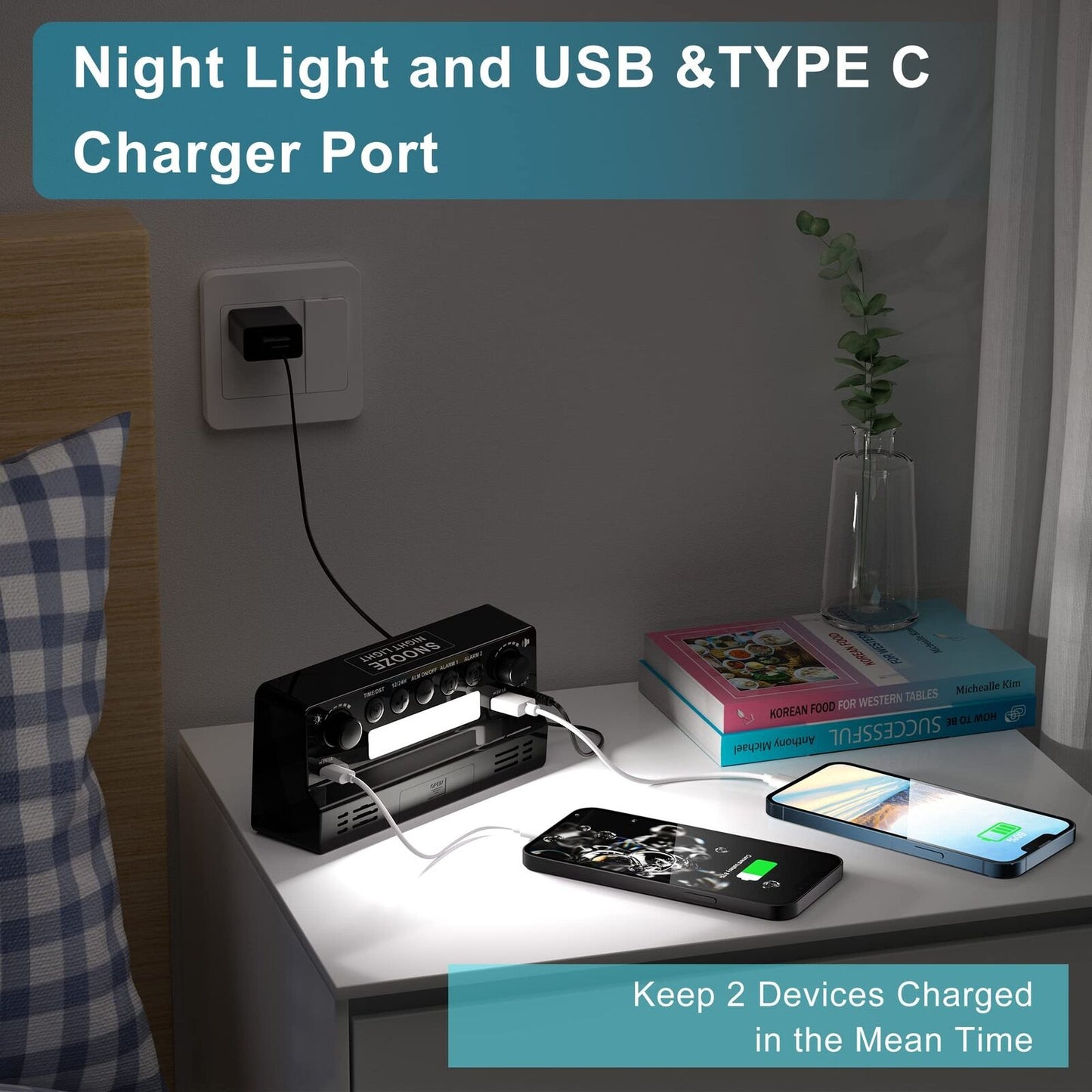 Alarm Clock for Bedroom 7 in Large Display Digital Clock with Dual Alarms&Us