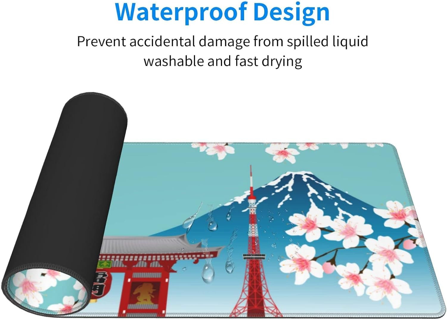 XL Japanese Cherry Blossom Large Gaming Mouse Pad, Long Extended Full Desk Mat for Desktop Keyboard Table with Mount Fuji Tokyo, Cute Big Mousepad Gifts for Women Office, 31.5 * 11.8 In