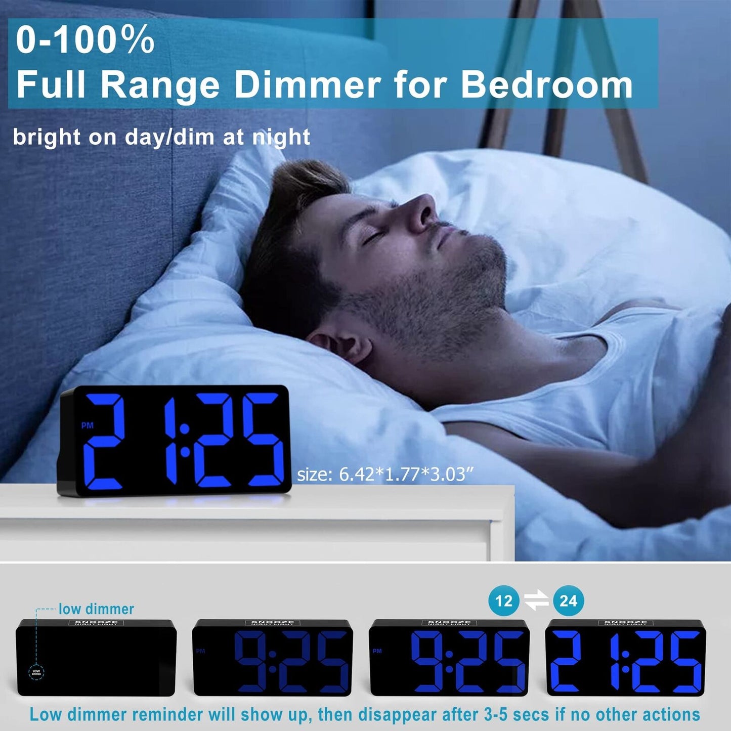Alarm Clock for Bedroom 7 in Large Display Digital Clock with Dual Alarms&Us
