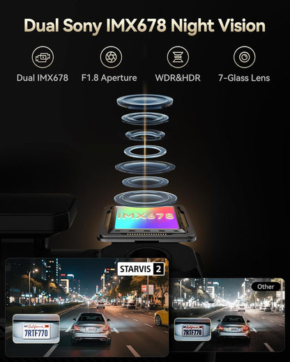 F77 4K+4K Front and Rear Dash Cam with HDR, Dual STARVIS 2 IMX678 Sensor, Voice Control Dash Camera for Cars with 128GB Emmc Storage, 5.8Ghz Wifi, 4'' Touch Screen, 24H Parking Mode