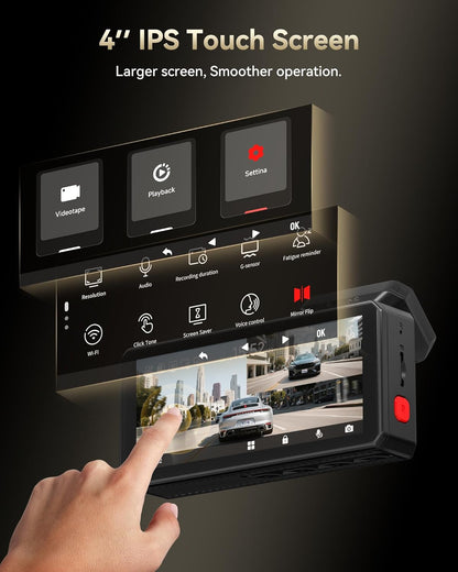 F77 4K+4K Front and Rear Dash Cam with HDR, Dual STARVIS 2 IMX678 Sensor, Voice Control Dash Camera for Cars with 128GB Emmc Storage, 5.8Ghz Wifi, 4'' Touch Screen, 24H Parking Mode