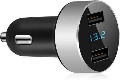 Dual USB Car Charger, 4.8A Output, 12/24 Volt USB Adapter Plug for Cigarette Lighter Voltage Meter, Compatible with Iphone,Ipad, Samsung Galaxy, LG, Google, Silver