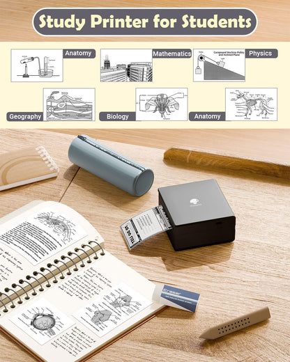 M02 Mini Sticker Printer, Bluetooth Pocket Printer Gift Suit 3 Sizes of Mixed Thermal Paper Rolls, Print Pod, Compatible with Ios & Android for Work, Home, Travel - Black