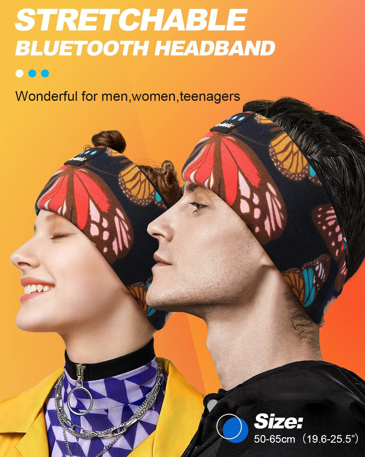 Sleep Headphones Headband Bluetooth 5.4, Sports Headband Earphones Wireless with Speaker Microphone USB C for Sleeping Gift Workout Jogging Yoga Insomnia Travel Meditation, Butterfly