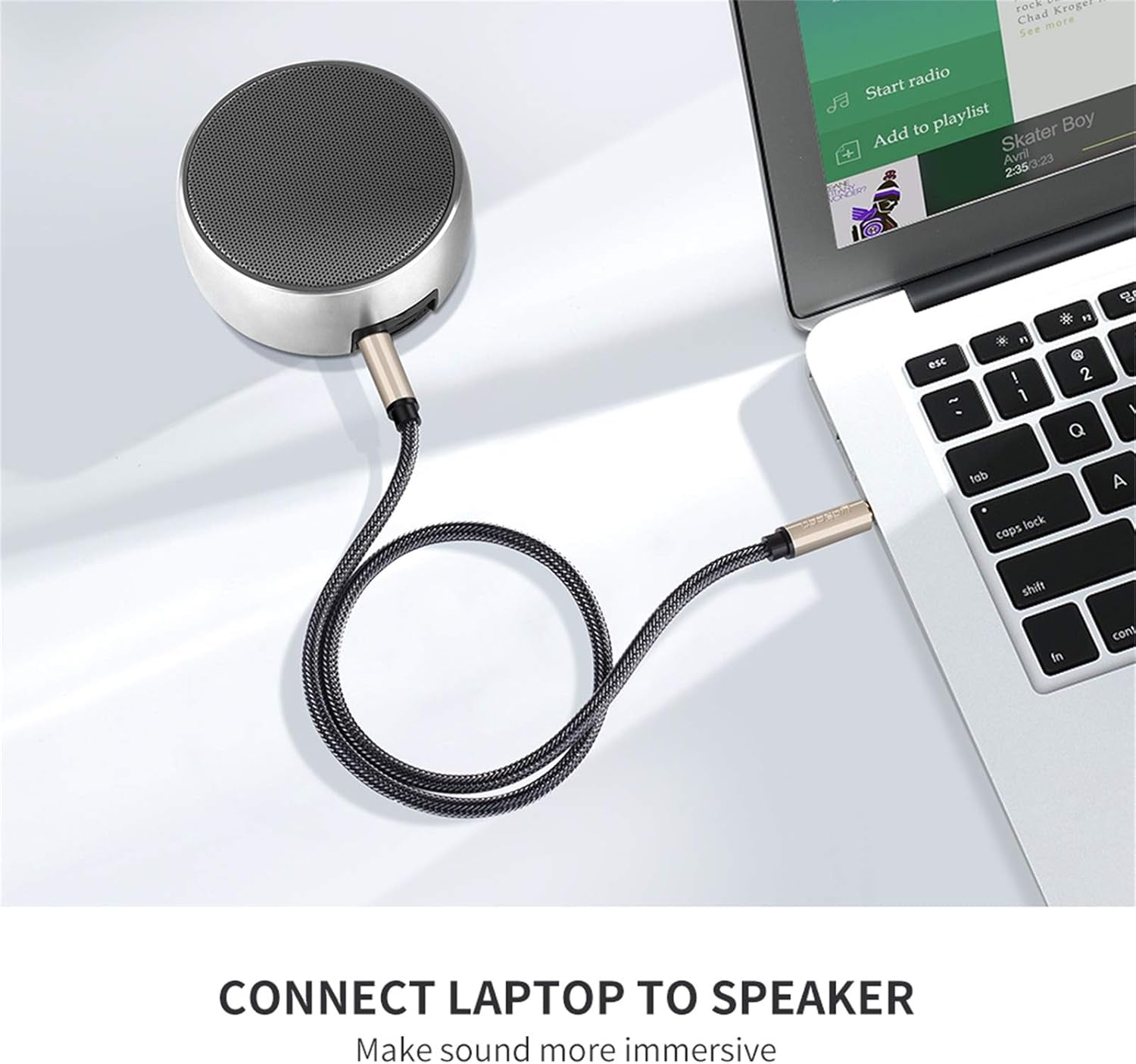 3.5Mm Male to Male Auxiliary Aux Stereo Professional Hifi Cable with Silver-Plating Copper Core, Gold Plated, Nylon Braid, Tangle-Free for for Audiophile/Musical Lovers ,Silver 2M 6Ft