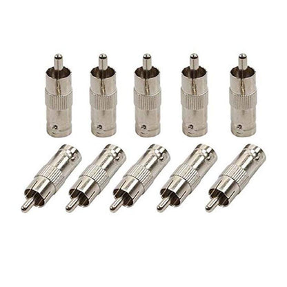 BNC to RCA (10 Pack) BNC Female to RCA Male, Connector, Adaptor, for CCTV