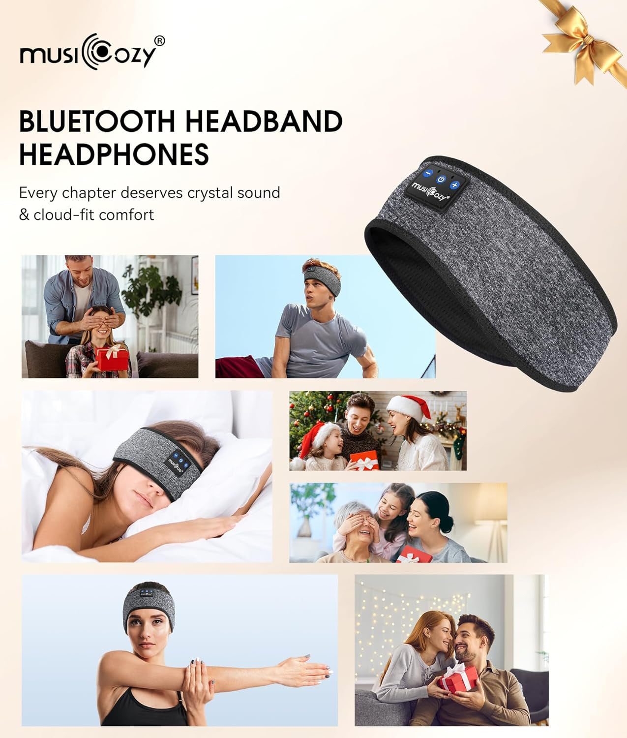 Sleep Headphones Bluetooth 5.4 Headband, Wireless Earphones Music Sleep Earbuds Sleeping Eye Mask with HD Stereo Speakers for Workout Running Travel Yoga, Ideal Gifts for Women Men