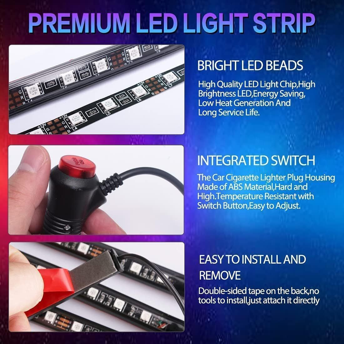 RGB LED Car Interior Accessories Floor Decorative Atmosphere Strip Lamp Lights