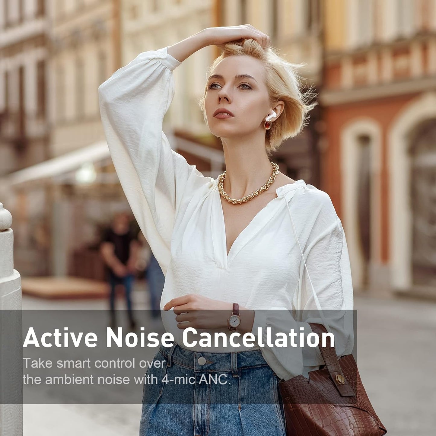 Bluetooth Noise Cancelling Wireless Earbuds for Iphone/Android, In-Ear Sweatproof Stereo Bass Headphones, Immersive Sound Bluetooth 5.2 Earphones with Microphones,En-Able Computer (White)