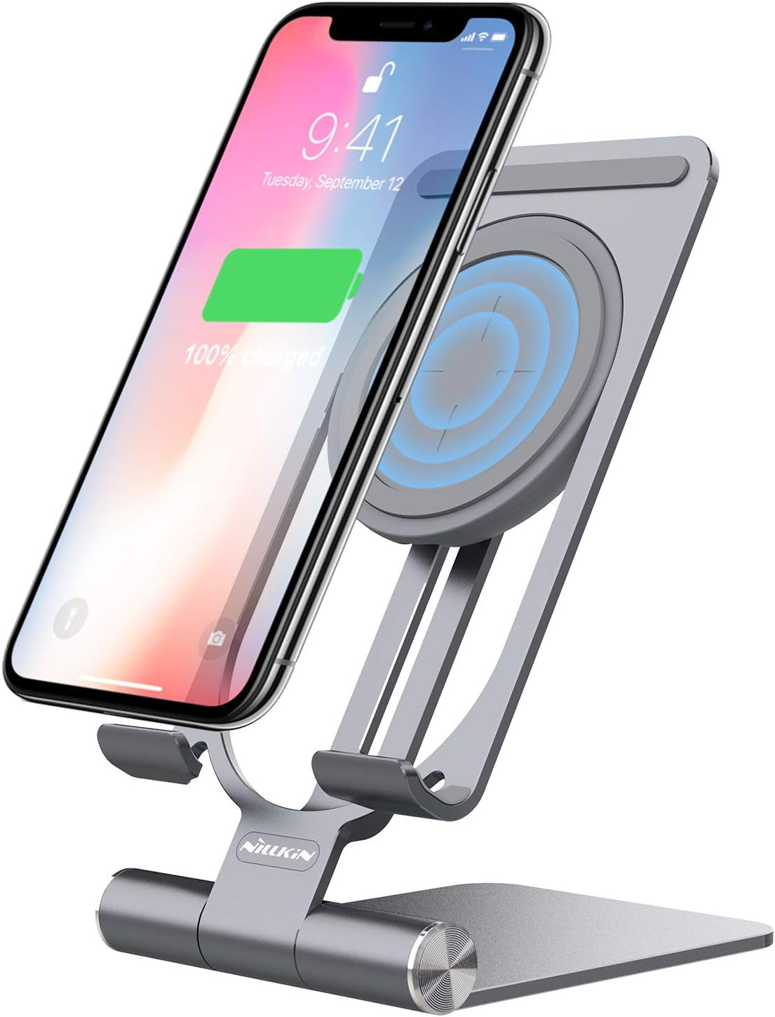 For Samsung S21 Ultra Wireless Charger Stand 15W/7.5W  Aluminum 2 in 1 Wireless Charging Station Dock Pad for Iphone 12 Pro Max/11 Pro Mas/Xs Max for Samsung S21 Note 20 Ultra (Grey)