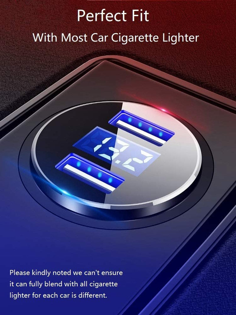 Dual USB Car Charger, 4.8A Output, 12/24 Volt USB Adapter Plug for Cigarette Lighter Voltage Meter, Compatible with Iphone,Ipad, Samsung Galaxy, LG, Google, Silver